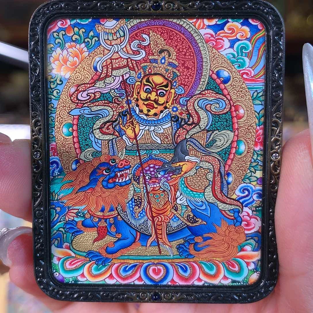 吊坠C*L热贡纯手绘唐卡财宝天王