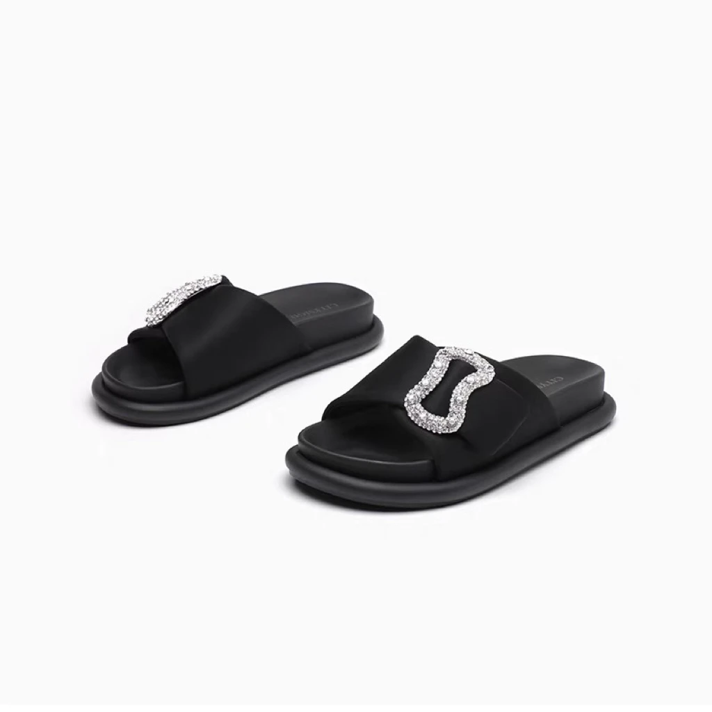 C6246  黑色  夏季时尚2025新款厚底露趾时装拖鞋