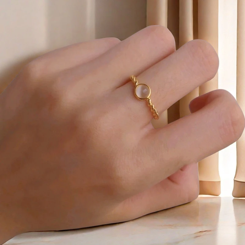 钛钢戒指 轻奢时尚清爽又干净纯洁清透眼石戒指女不掉色可水洗