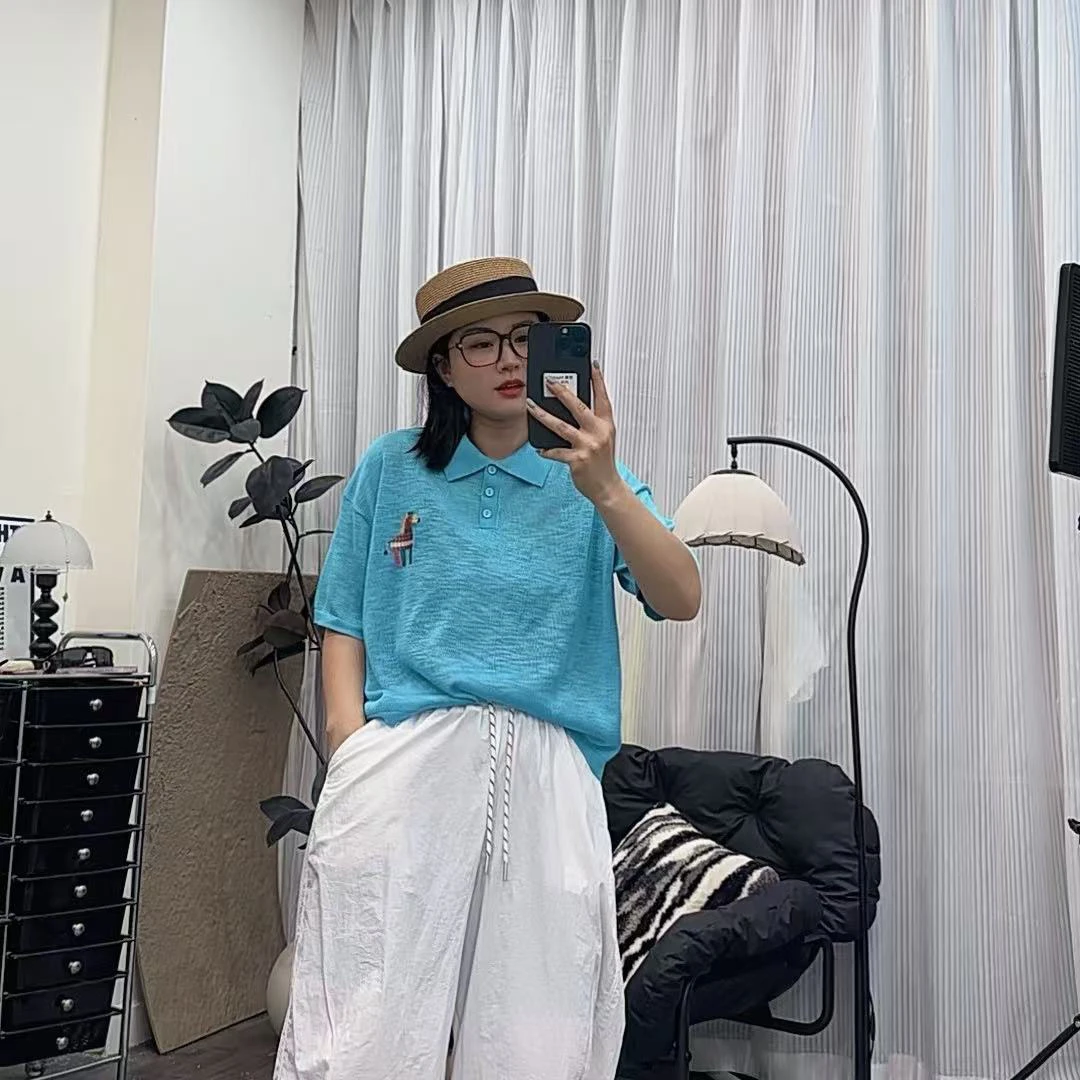 哆唛8525021款刺绣仙女风POLO领短袖T恤ol宽松情侣百搭运动半袖