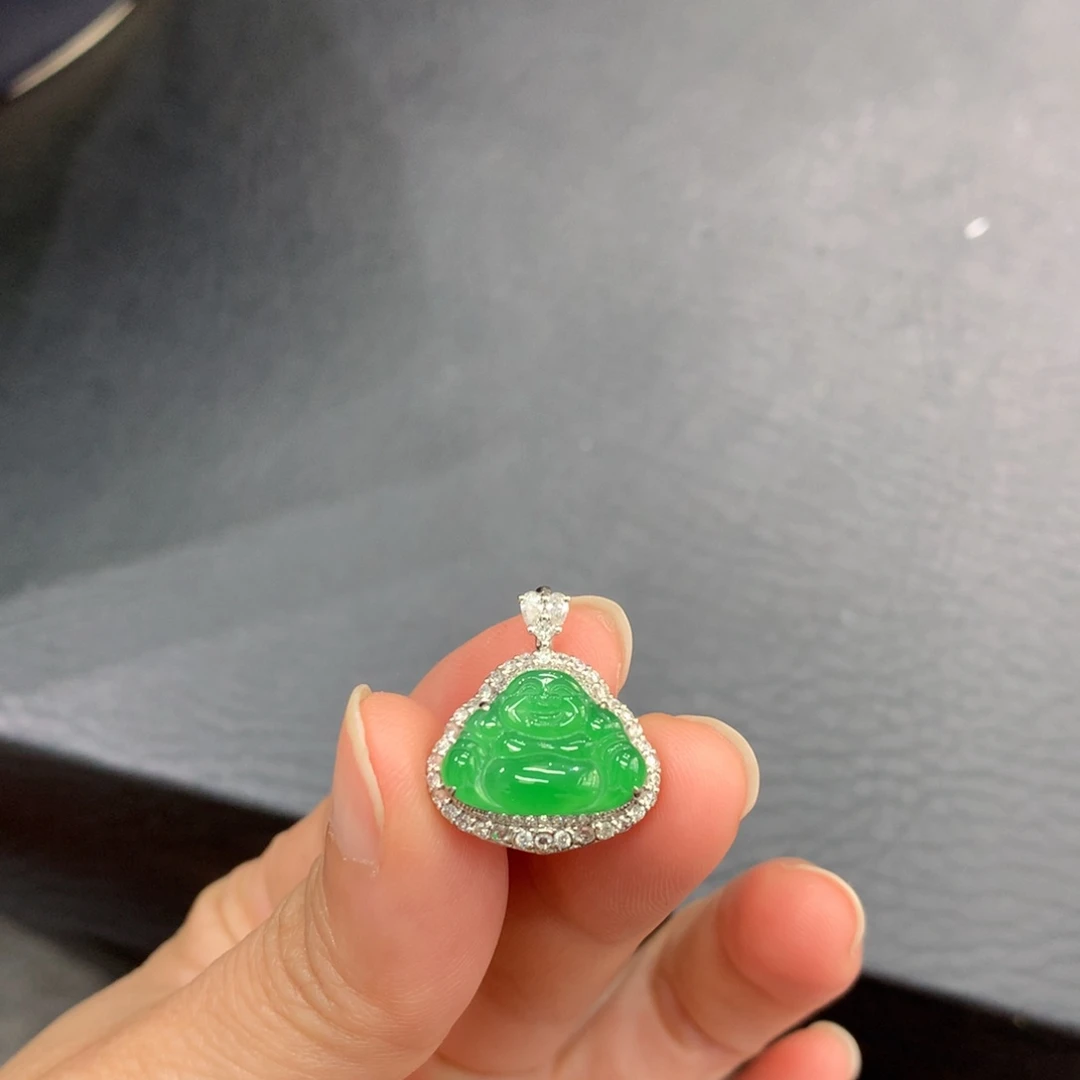 吊坠(不含链)18K金镶嵌翡翠