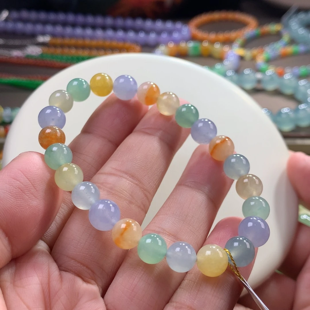 是***呀未镶嵌手链翡翠冰种马卡龙多宝手串卡7.5~8