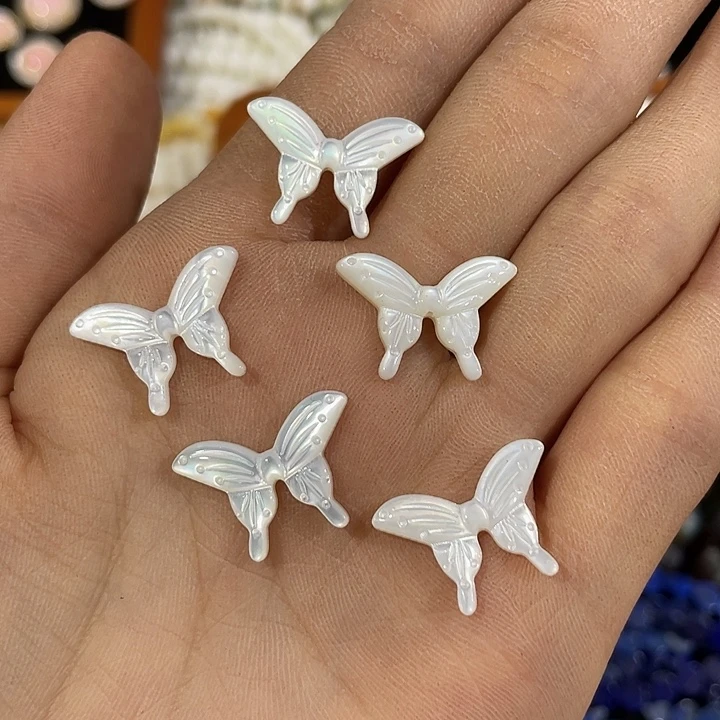 玛瑙/玉髓合金珠宝半成品2颗中号白蝶贝蝴蝶14x20