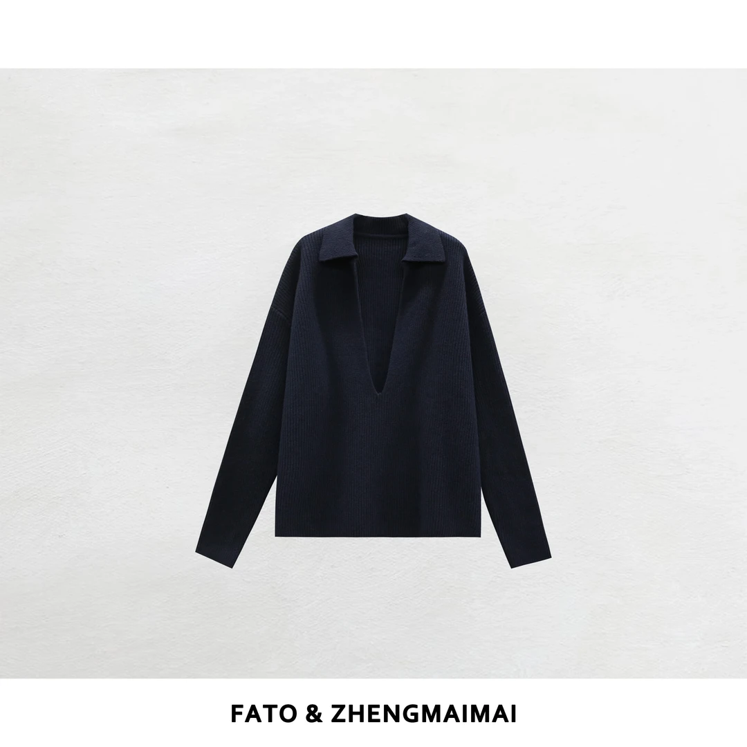 【郑买买】蓝墨水 新款轻奢高级感独特绵羊毛V领毛衣长袖 SY50730M1