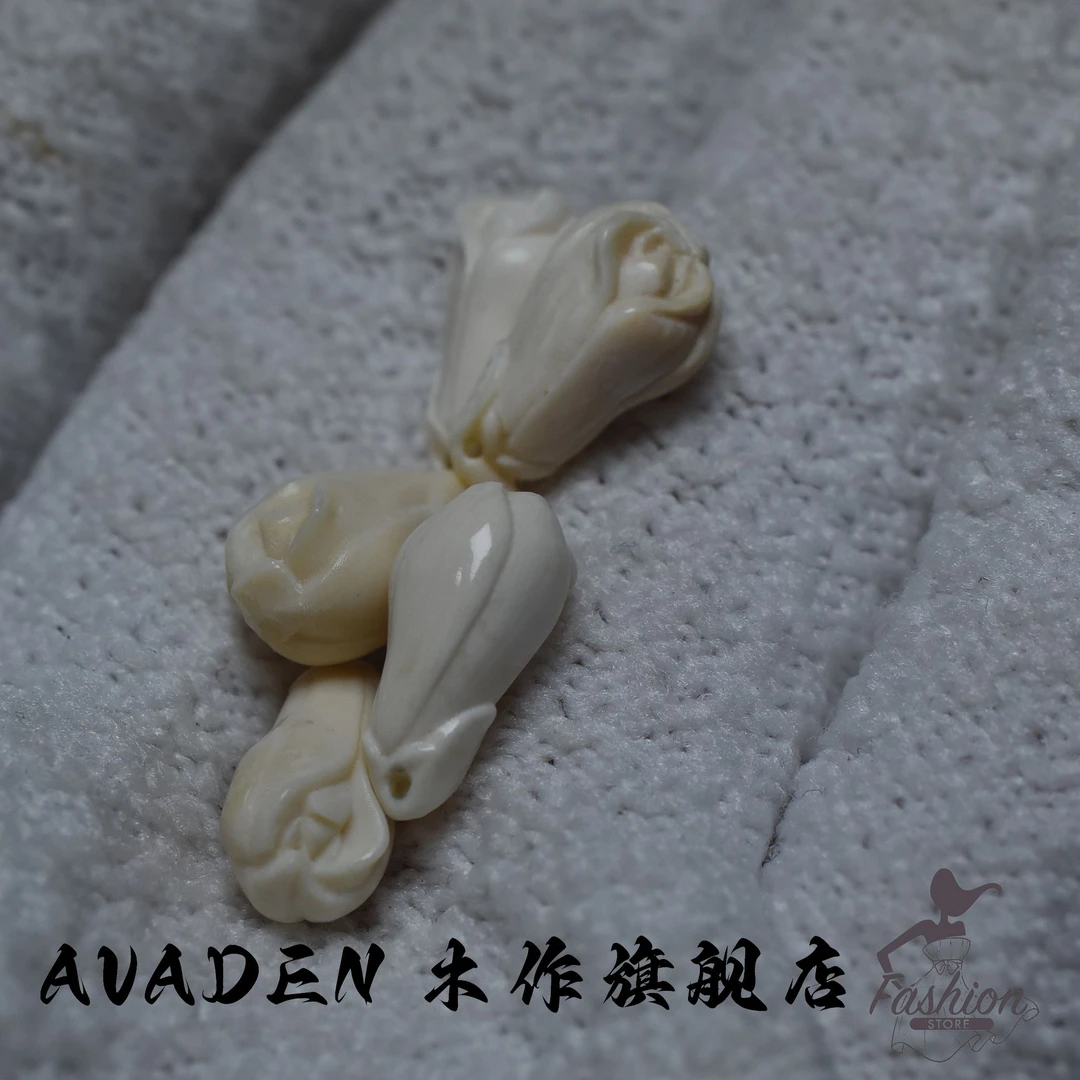 天然保真猛犸牙 玉兰花滴溜背云DIY文玩手链项链挂件配饰A0229