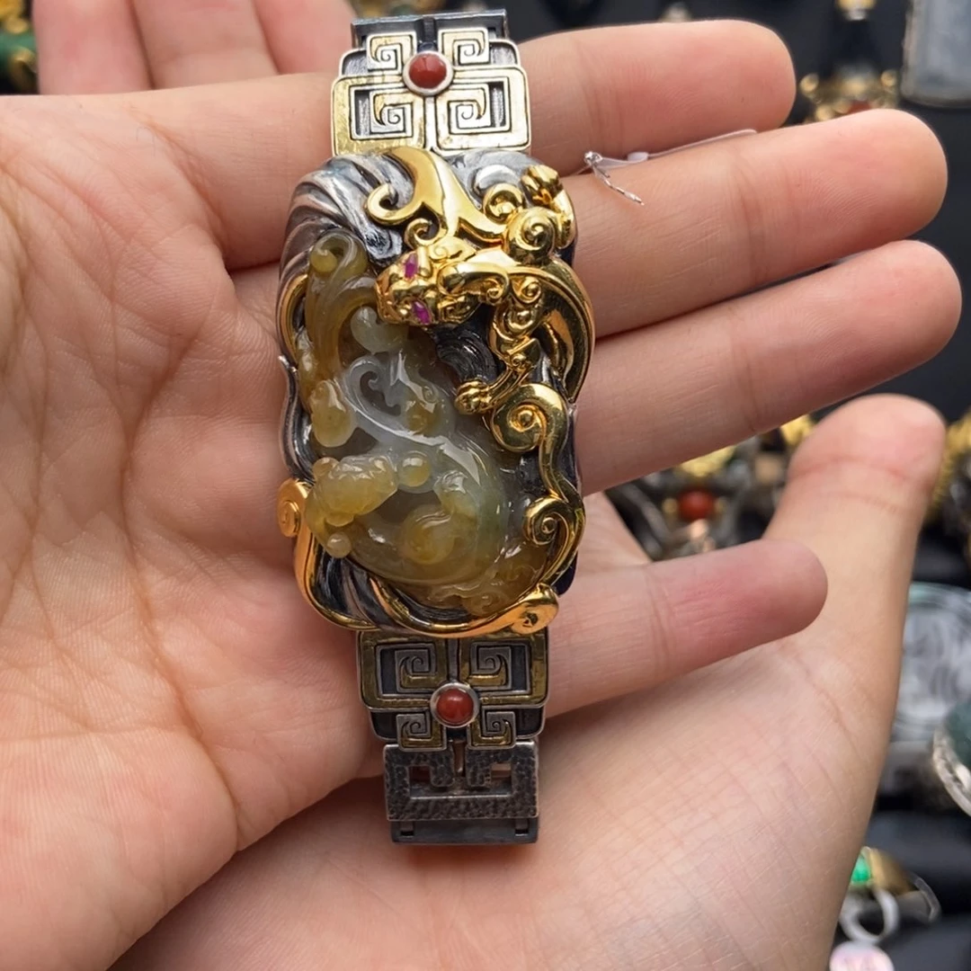 银S925镶嵌手链翡翠宇*翡翠饰品