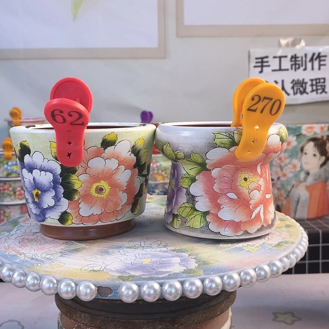 紫砂花盆拾**?红陶手绘花盆