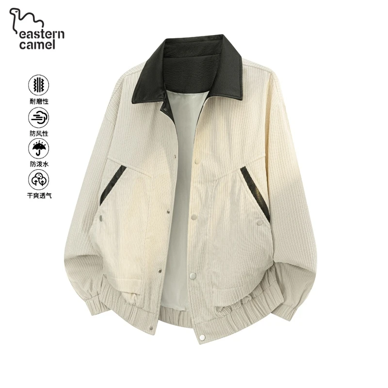 东方骆驼夹克外套男春秋季美式复古潮牌工装户外休闲宽松翻领外套