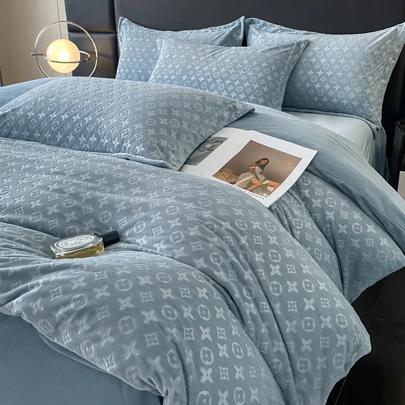 富安娜冬季牛奶绒四件套加厚珊瑚绒床单轻奢双面加绒保暖被套床品