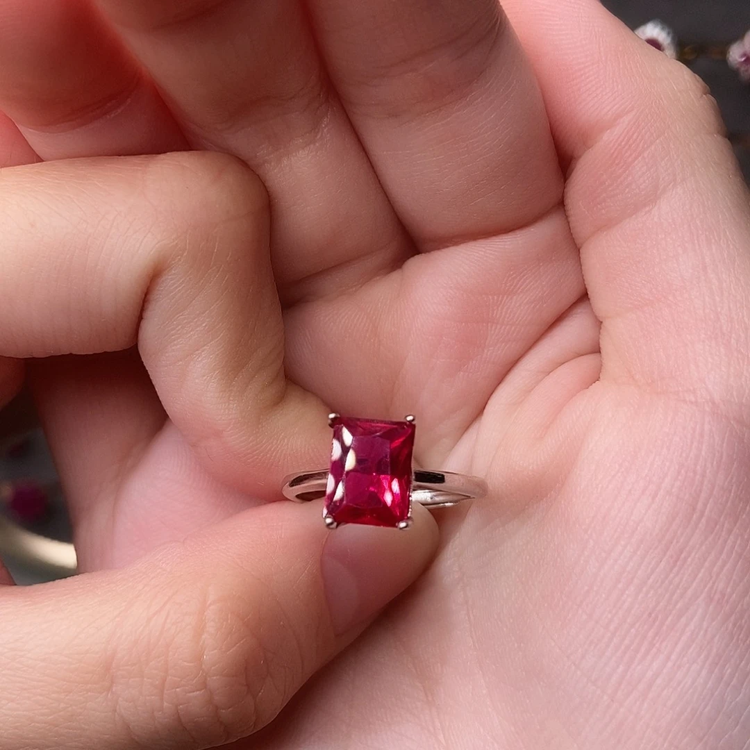 戒指银S925镶嵌红宝石