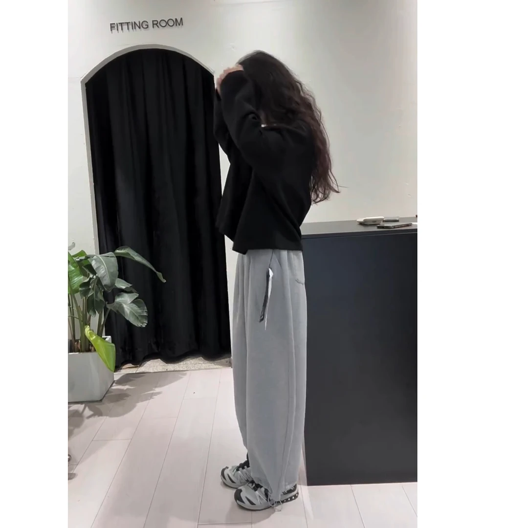 灰色运动休闲裤子女秋冬季2025新款宽松显瘦高级感巨好看阔腿卫裤