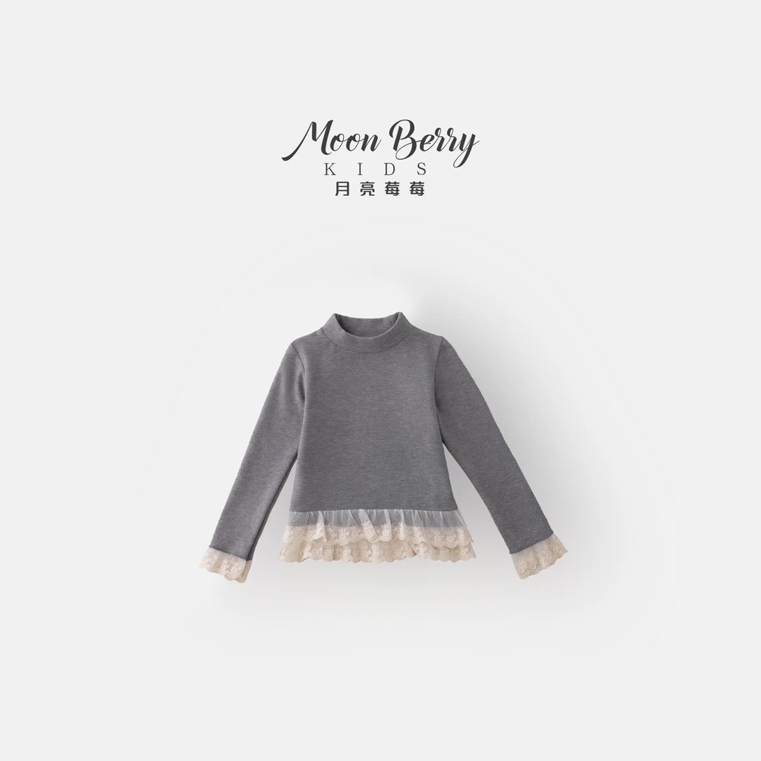 月亮莓莓/MoonBerry kids定制轻奢复古女童冬季蕾丝边打底衫