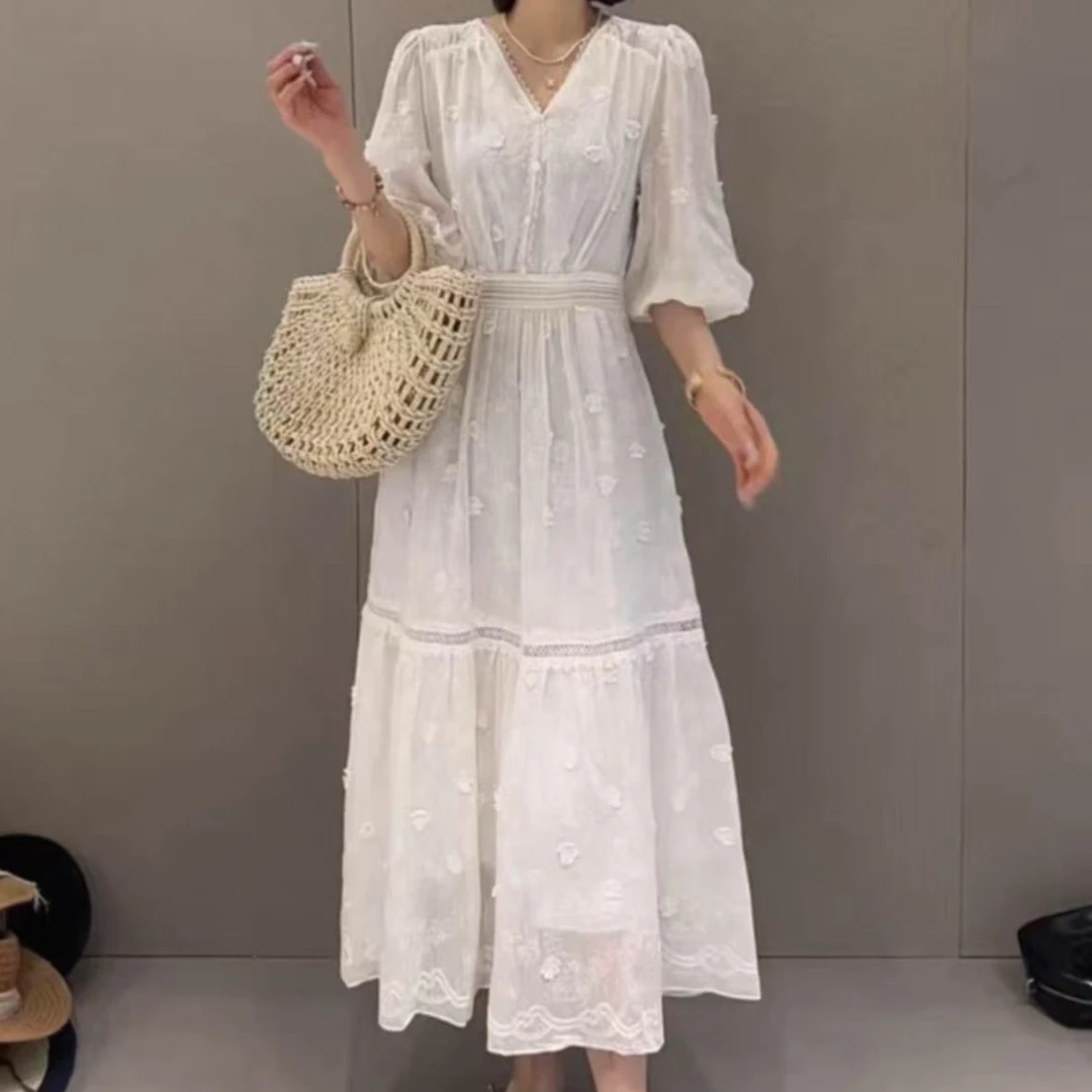 【深圳米熙儿】夏季刺绣绣花收腰女装连衣裙6046