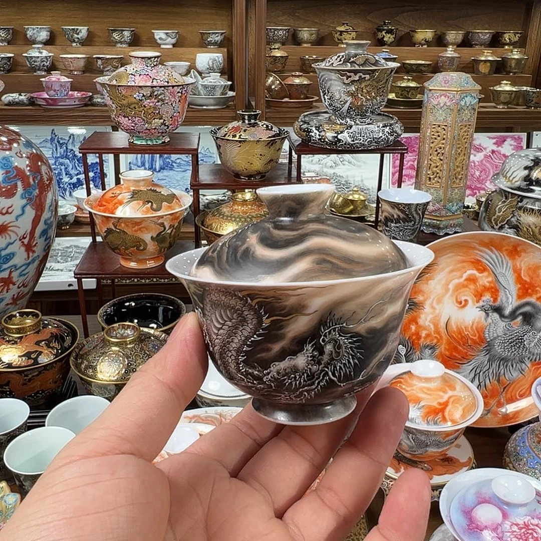 某林堂同款墨龙赭色盖碗