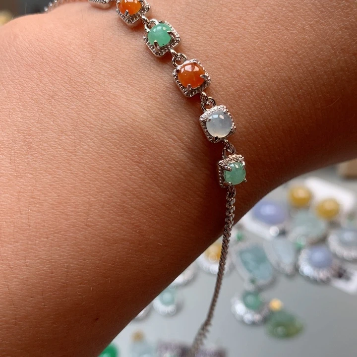 翡翠戒指银S925镶嵌手链