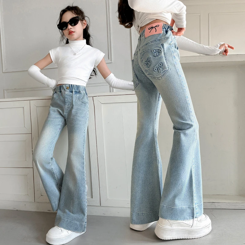 女童牛仔裤春秋款6岁女孩7时髦洋气修身喇叭裤大童8春装儿童裤子9