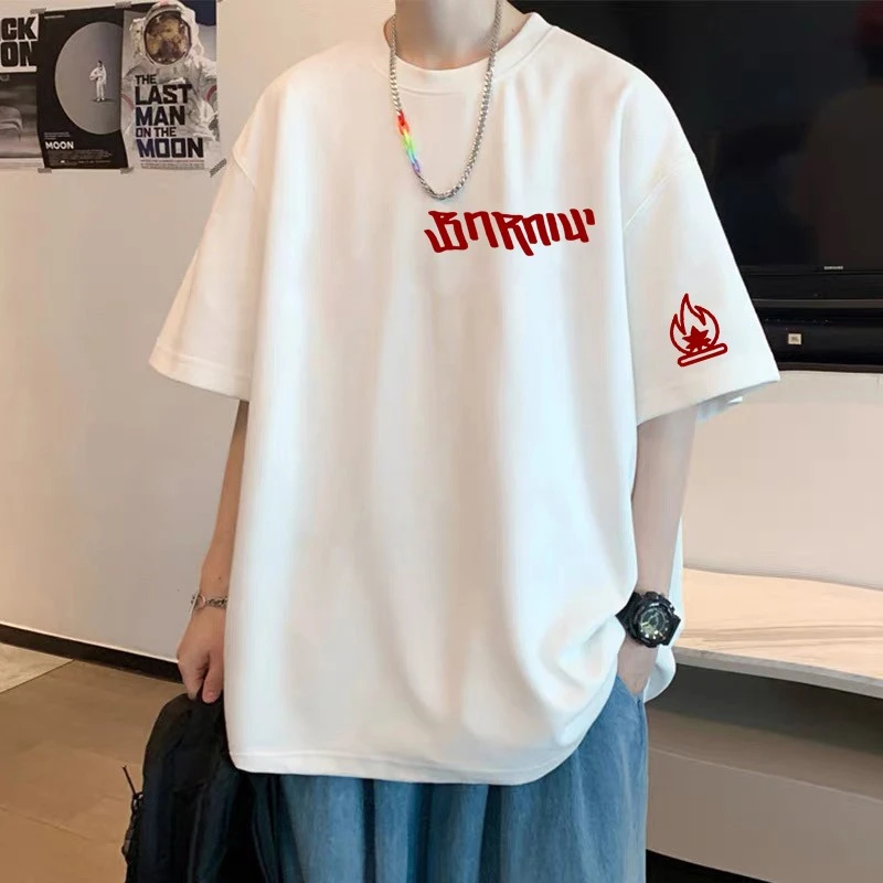 潮牌纯棉短袖t恤男美式休闲圆领宽松大码印花半袖学生青少年上衣