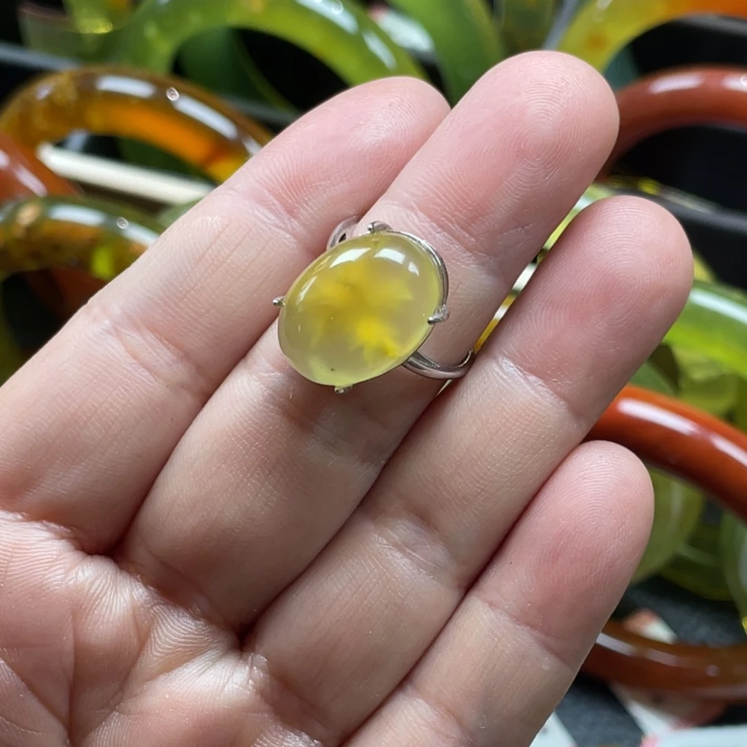 银S925镶嵌蛇纹石玉戒指