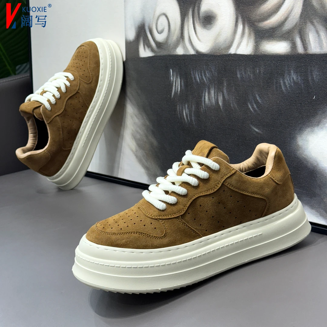 男鞋2025新款秋季透气磨砂皮板鞋百搭低帮厚底潮鞋男款休闲运动鞋