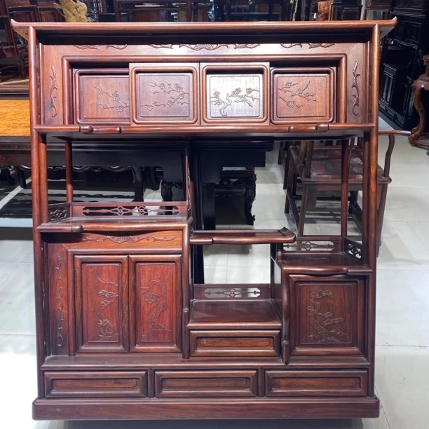 酸枝置物柜雕花组合柜办公客厅书房书架茶水柜