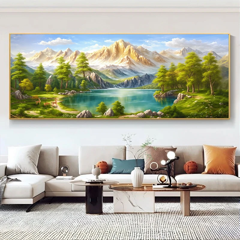 山水画客厅装饰画办公室沙发背景墙画新款西墙风景壁画平面钢化膜