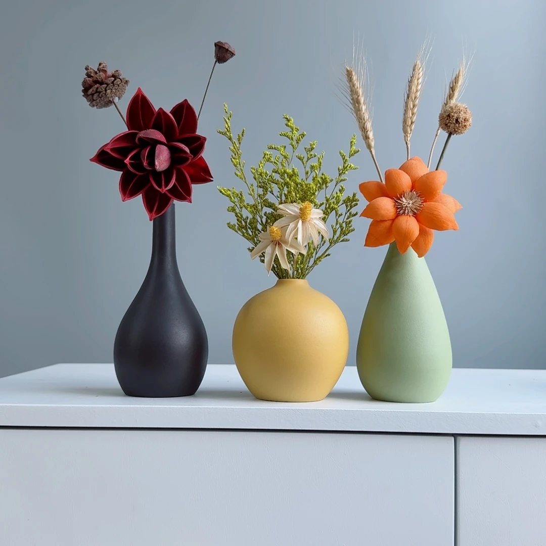 摆件陶瓷小花瓶摆件含花总高约20-30cm