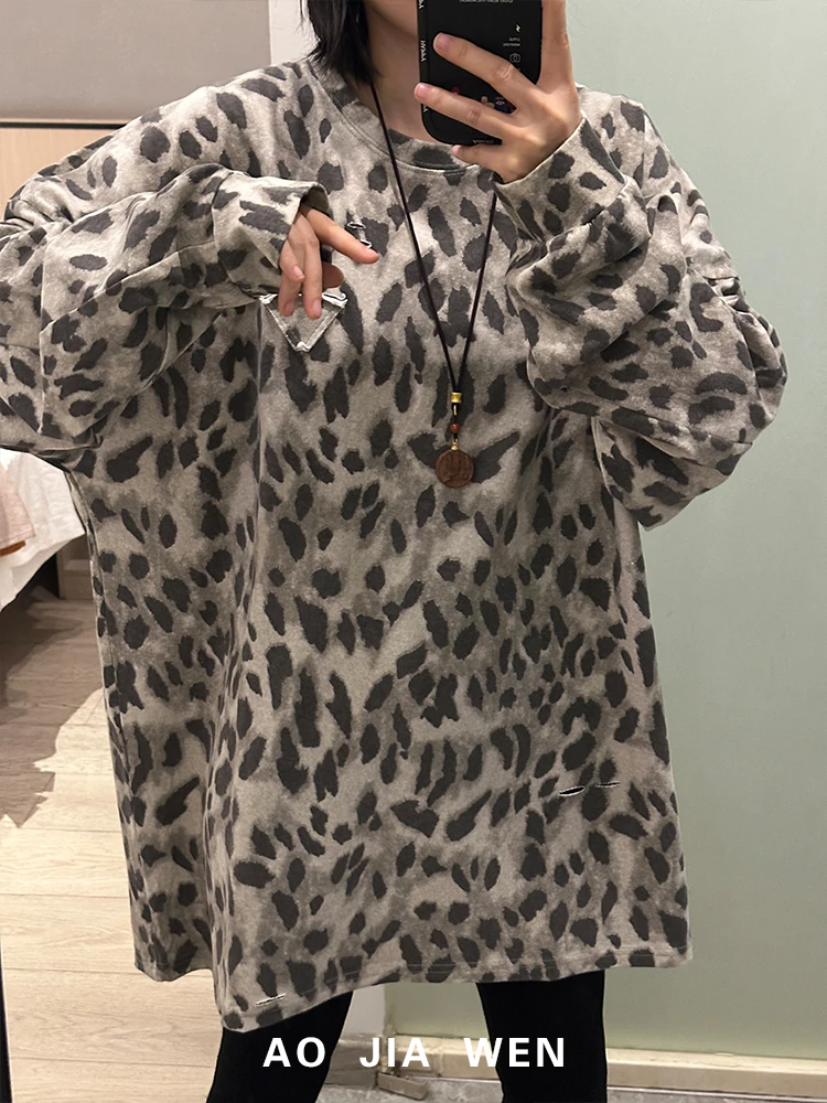 【佳文定制】2086豹纹印花T恤宽松休闲百搭简约上衣