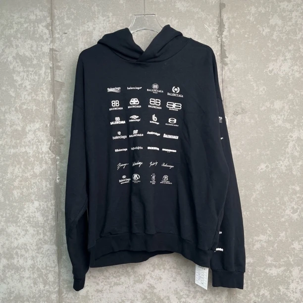 未使用 Balenciaga/巴黎世家 S*1/黑色满印合集logo帽衫/17127