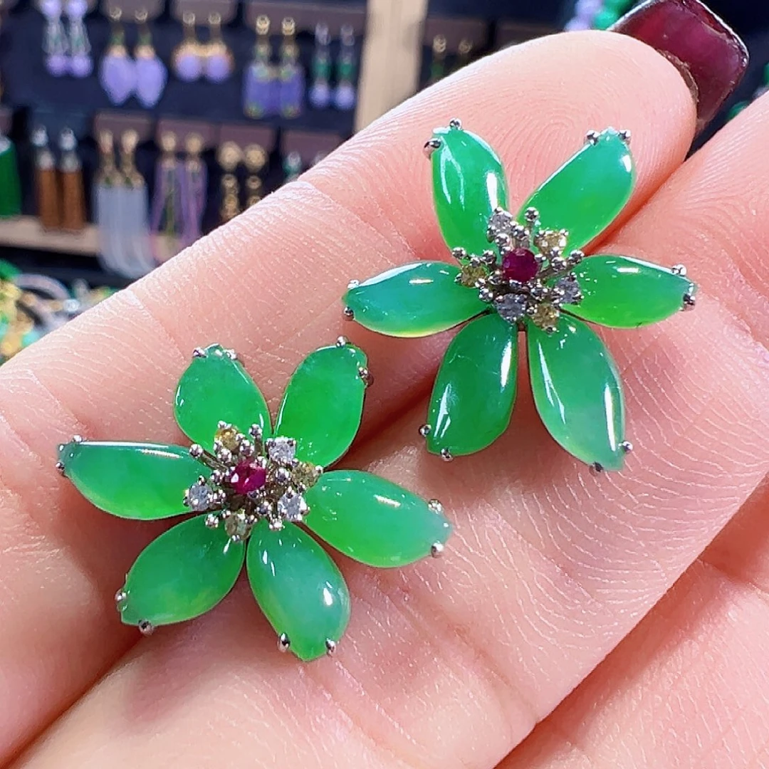 翡翠18K金镶嵌耳饰签收后24小时鉴赏期