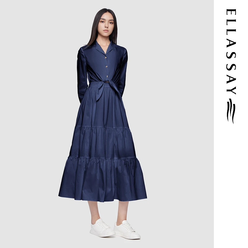 ELLASSAY歌力思2025早春新款棉感假日衬衫连衣裙女EWU361Y01000
