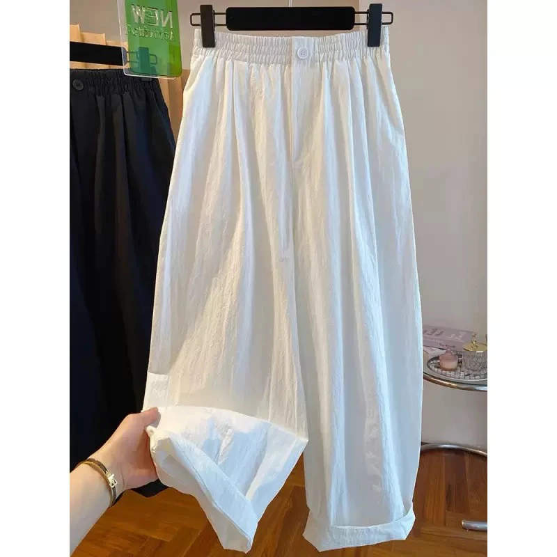 粉色夏季宽松显瘦高腰直筒休闲气球裤女薄款