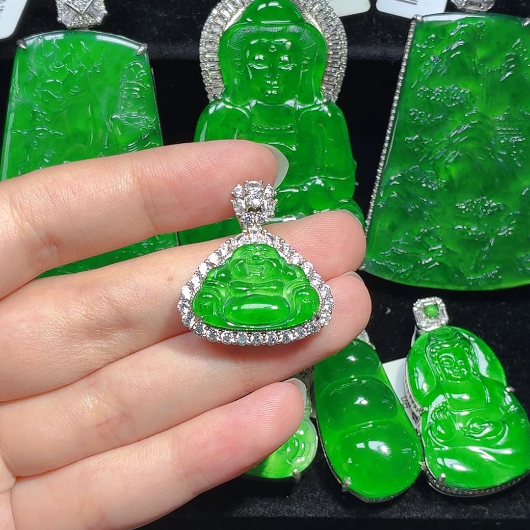 翡翠银S925镶嵌颈饰天然A货翡翠