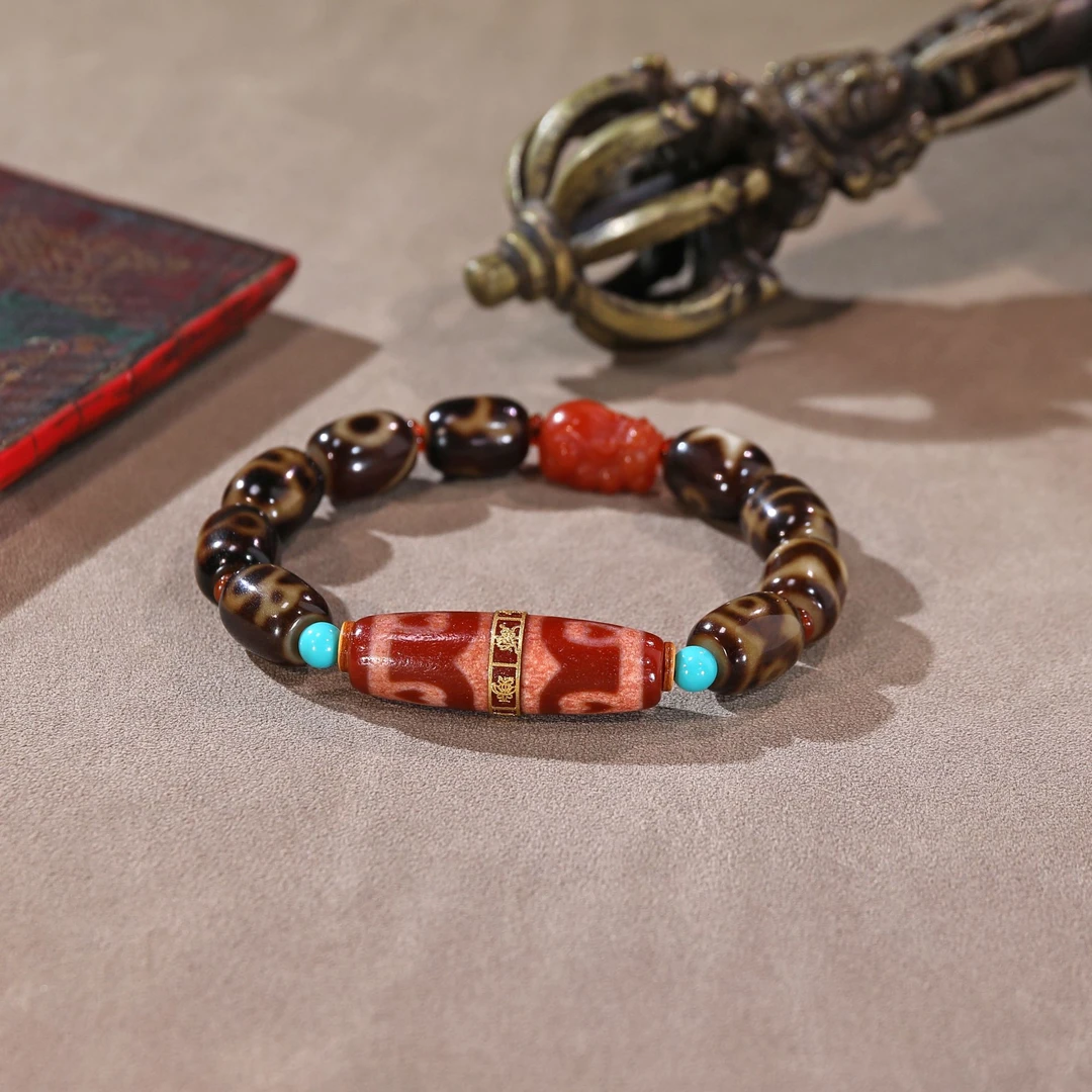 五路财神龙鳞凤X六瓣莲心18k金镶嵌加倍金福令多宝手链S30584