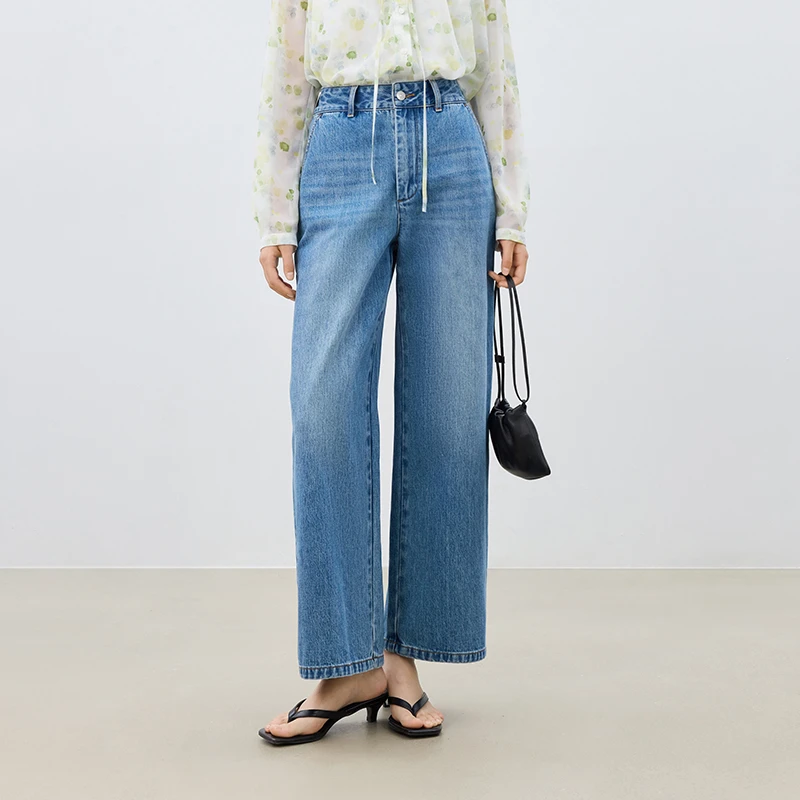 自巧小个子女装穿搭时尚白色直筒牛仔裤遮胯显瘦长裤子25ZQ91044