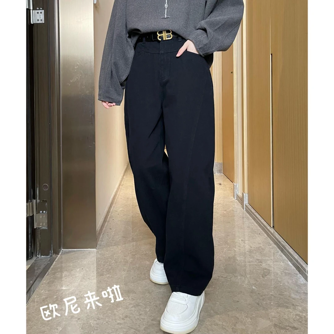 欧尼家【小众裤】有腰带双弧线设计买手自留款百搭休闲牛仔裤KZ8895