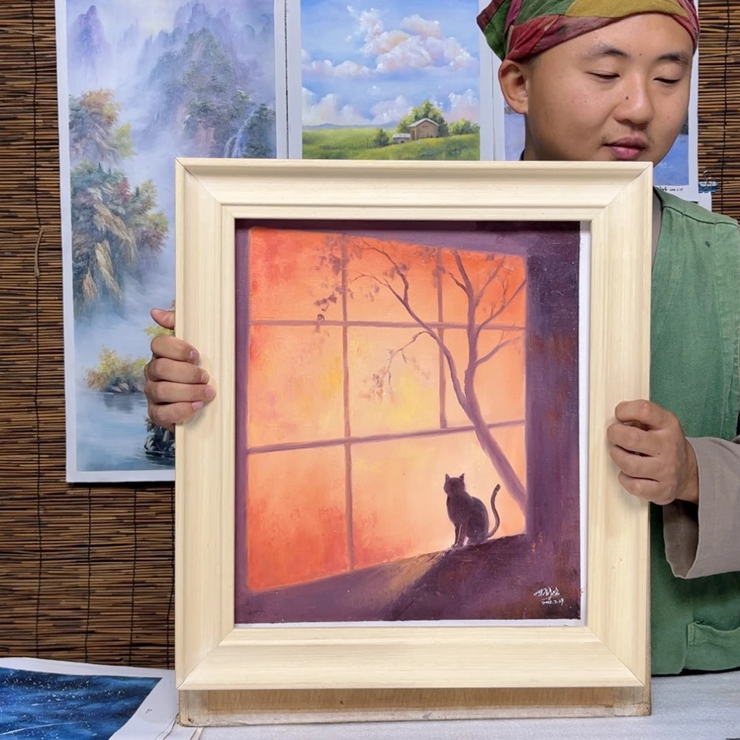 油画行路人小院绘画作品竞拍