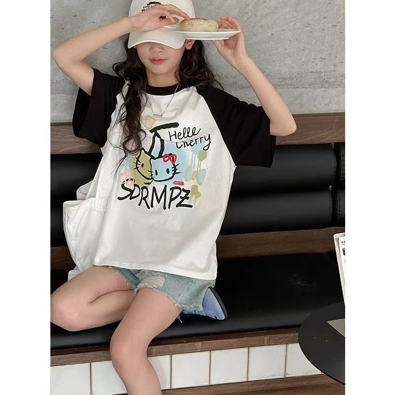 休闲套头时尚卡通动漫韩版套装t恤女夏装印花夏季