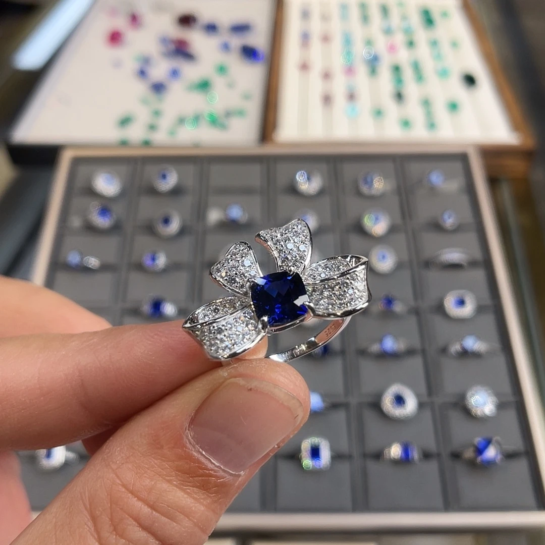 925银培育宝石实心s925银镶