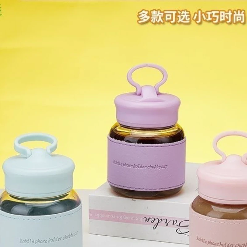 学生便携迷你摇摇杯玻璃分装水杯手机支架可爱胖胖杯