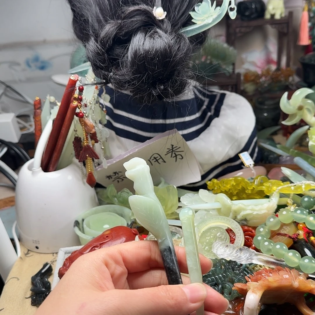 蛇纹石玉合金发饰