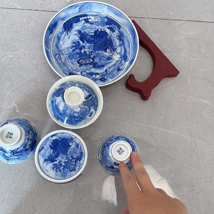 瓷片景德镇青花腾龙献宝五件套