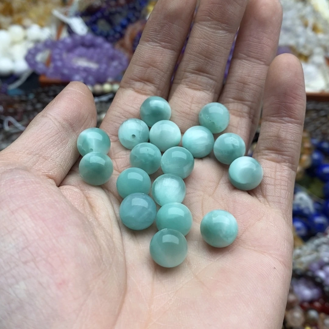 玛瑙/玉髓未镶嵌珠宝半成品两个10.5mm绿海纹石圆珠