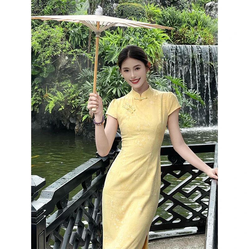 凌茜恣禾【如愿】国风新中式暗纹提花透气长裙温婉复古大气旗袍裙