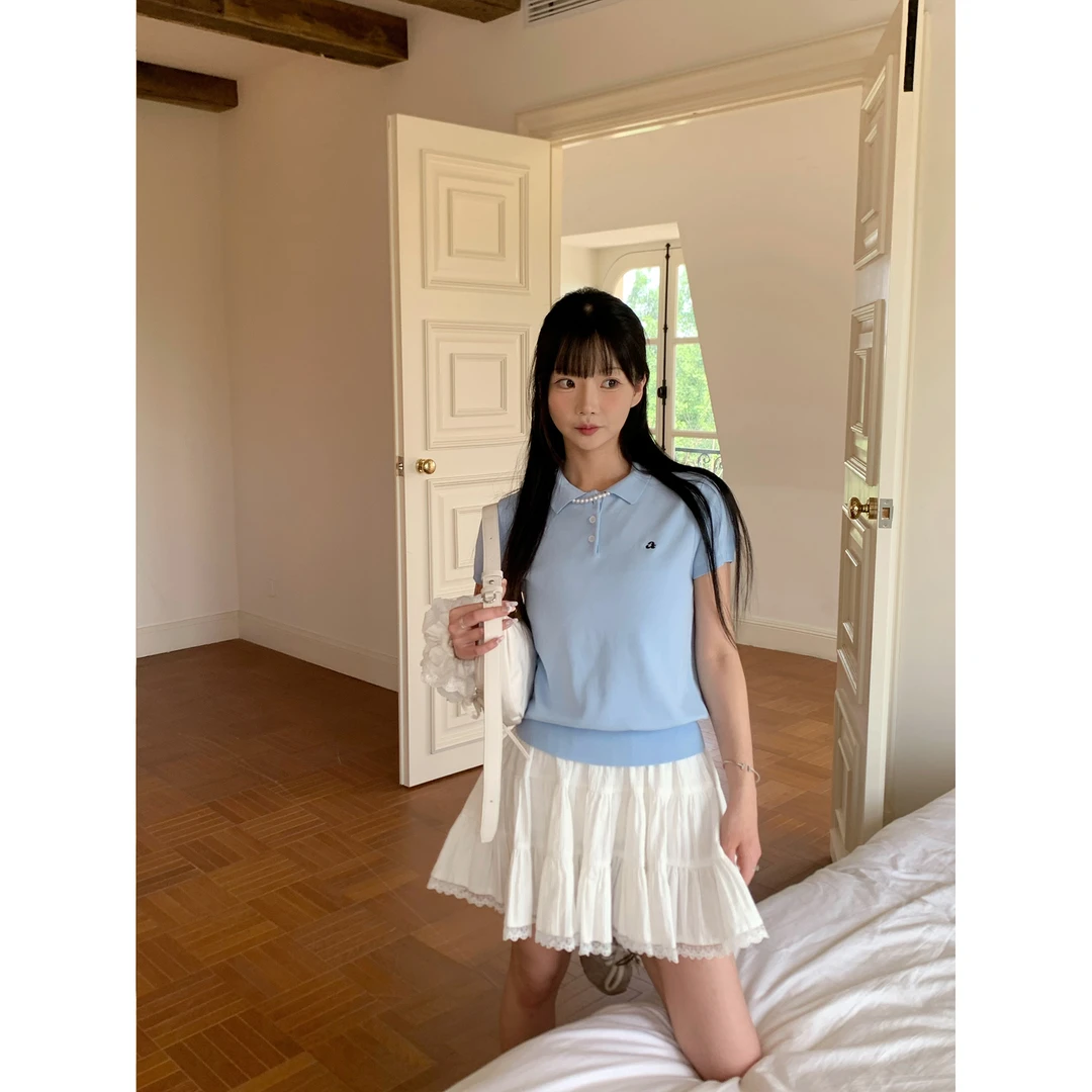 ANA 韩国品牌设计师 高智感复古超细棉尼纱线凉爽针织双色Polo衫