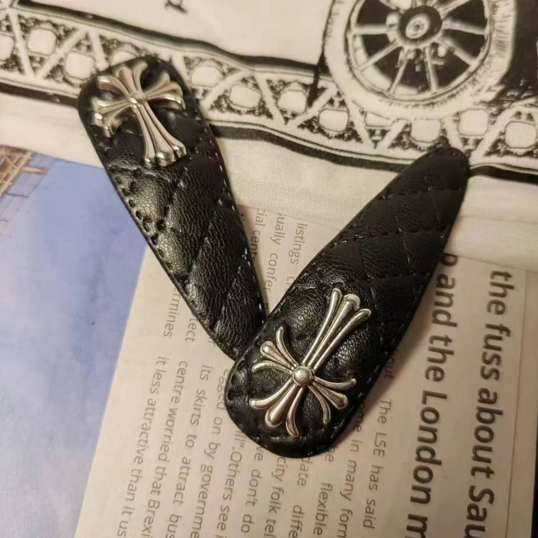 【钰哥专属】字架BB黑色刘海金属发夹高颜值皮质侧边夹小众发饰