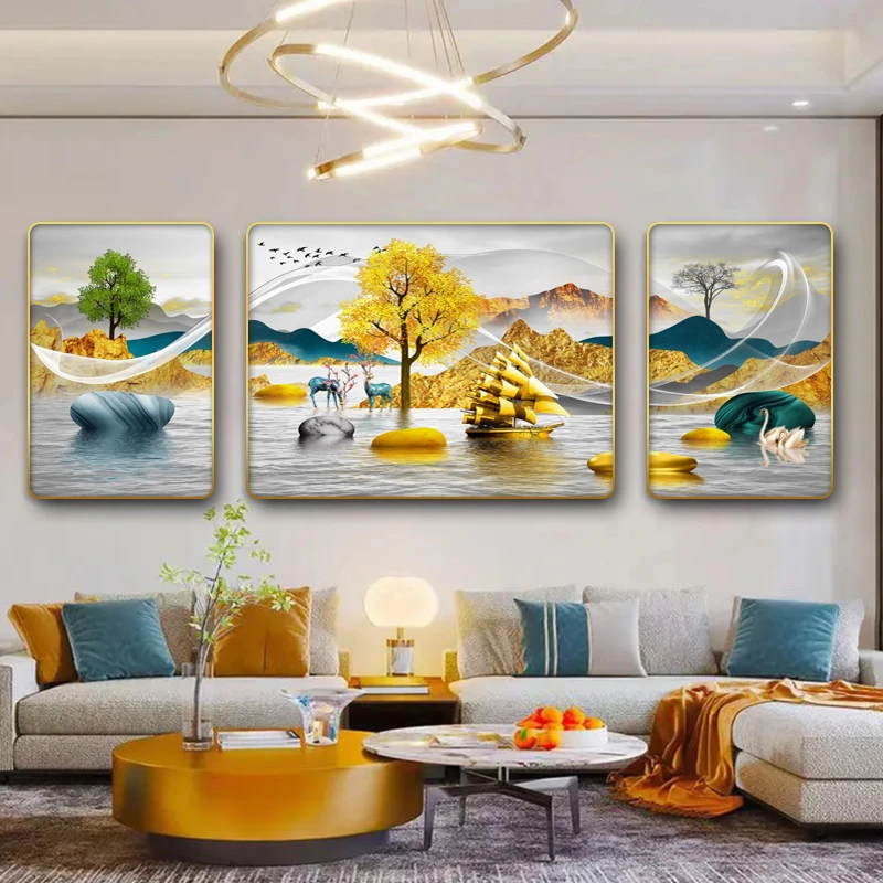 云朵K006新中式背靠金山沙发客厅背景墙挂画山水客厅装饰画JL