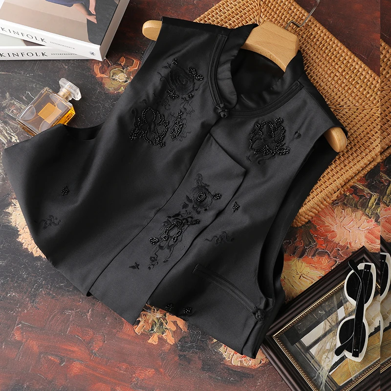 复古时尚休闲百搭夏季中式中国风无袖提花民族风修身复古马夹