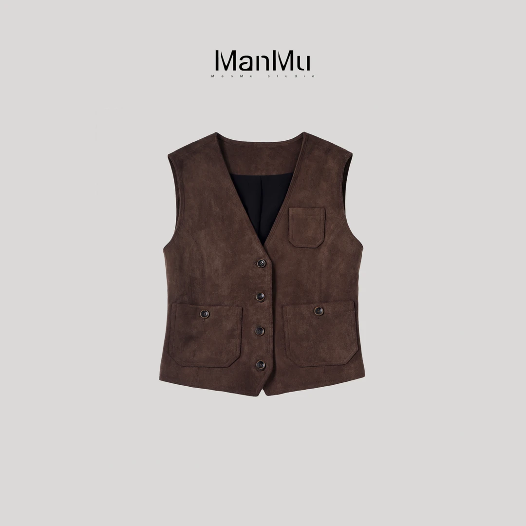 满目ManMu 【张琪专属】秋季老钱风时尚百搭绒马甲350192