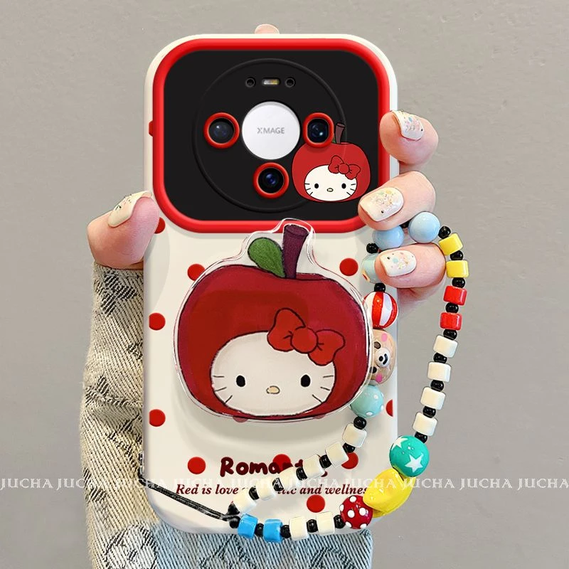 适用红波点KT猫华为mate80手机壳带支架可爱HUAWEImate80pro不撞