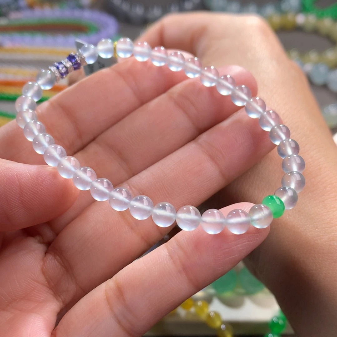 翡翠未镶嵌手串卡5 玻璃种茅台白